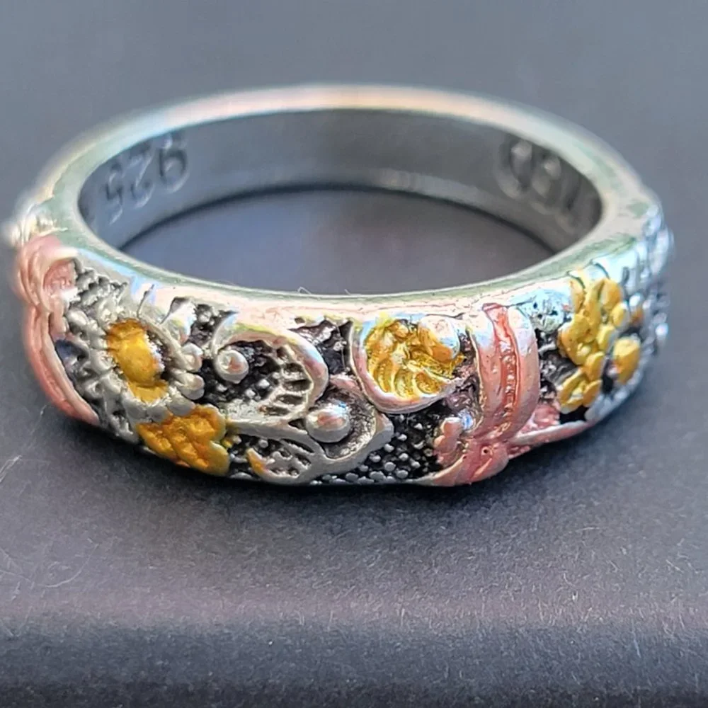 Carved Ring Sunflower Dragonfly Retro Colors Boho Size 7 Size 9 New - Picture 11 of 13
